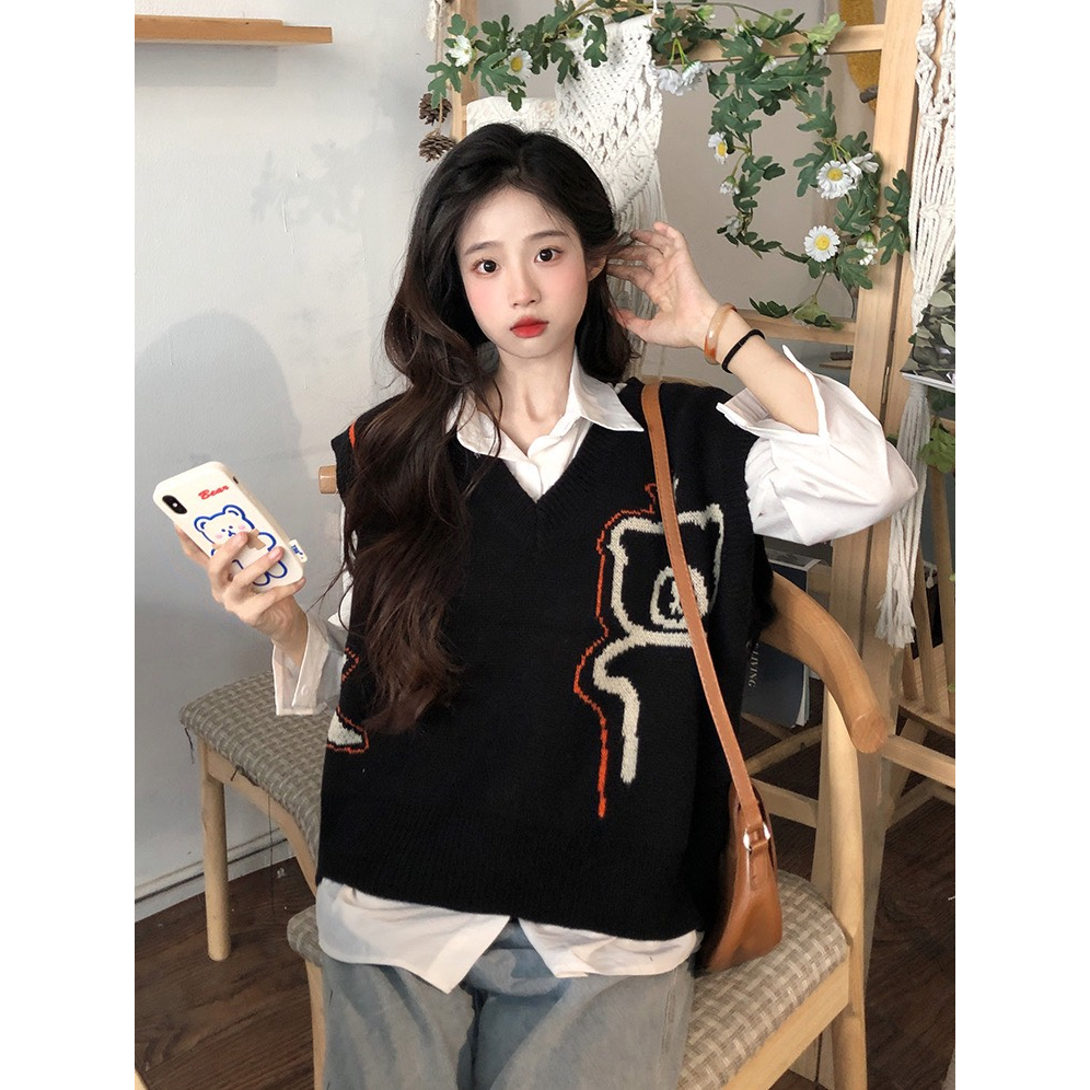 Áo gile len nữ họa tiết thổ cẩm vintage deliz hàng QCCC form rộng chất len dày dặn ChouChou
