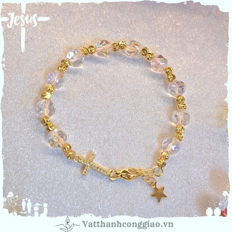 Vòng Tay Mân Côi Vật Phẩm Công Giáo | Mẫu Phale Áo Tròn Giác Lớn | Thánh Giá Titan