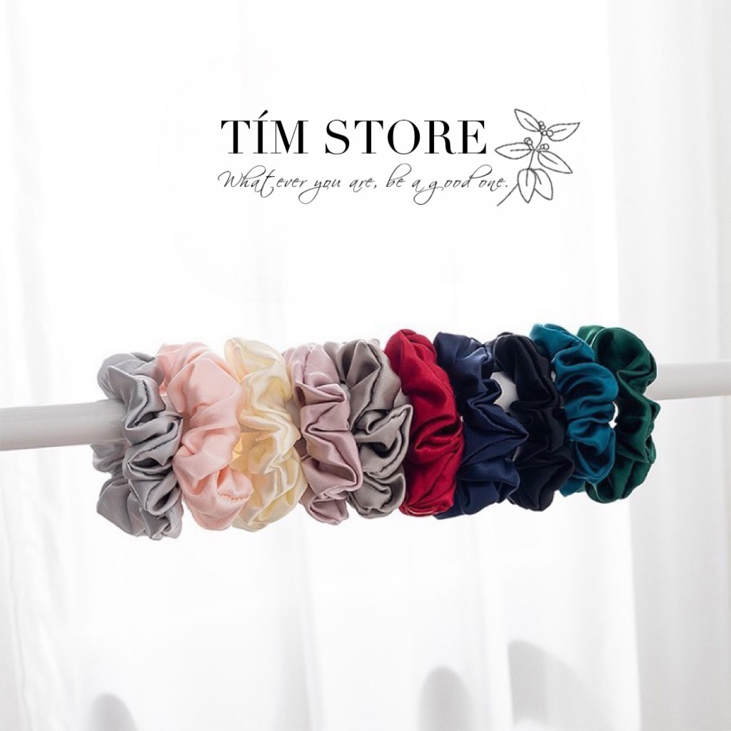 Cột tóc vải scrunchies satin bóng nhiều màu cơ bản TIMSTORE