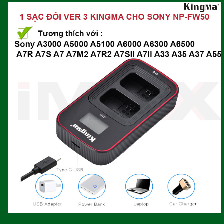SẠC ĐÔI VER 3 KINGMA CHO SONY NP-FW50
