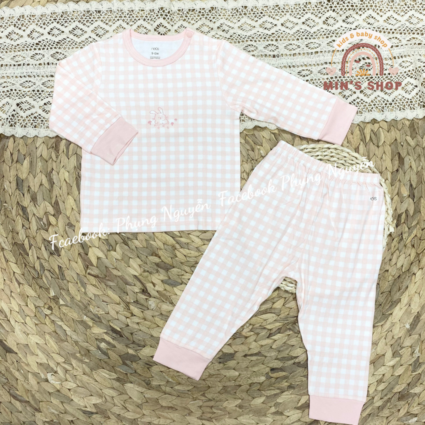 Nous Bộ dài tay cài vai nous chất liệu petit mỏng mát cho bé