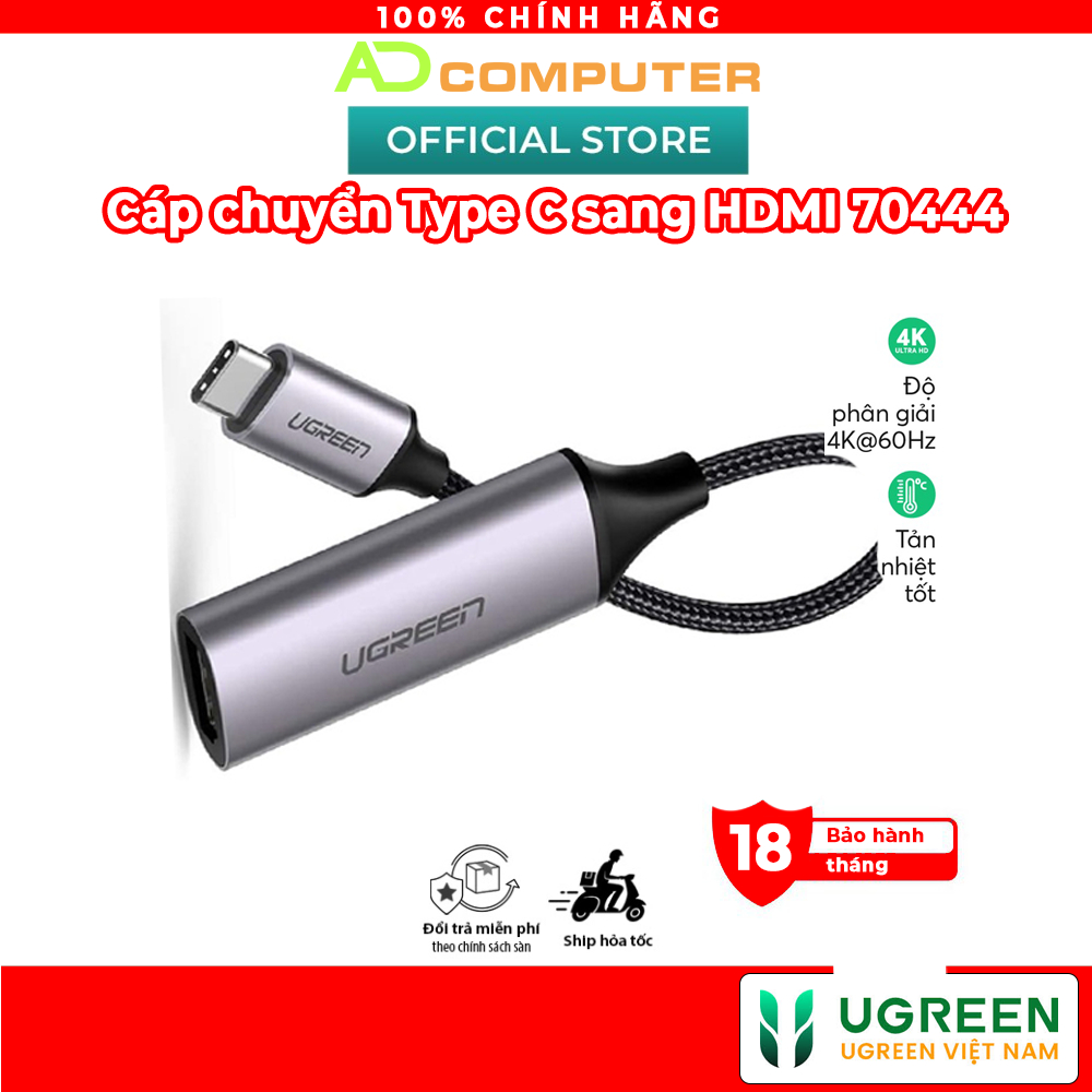 Cáp chuyển USB TYPE C sang HDMI UGREEN 70444 - Hàng phân phối chính hãng - Bảo hành 18 tháng