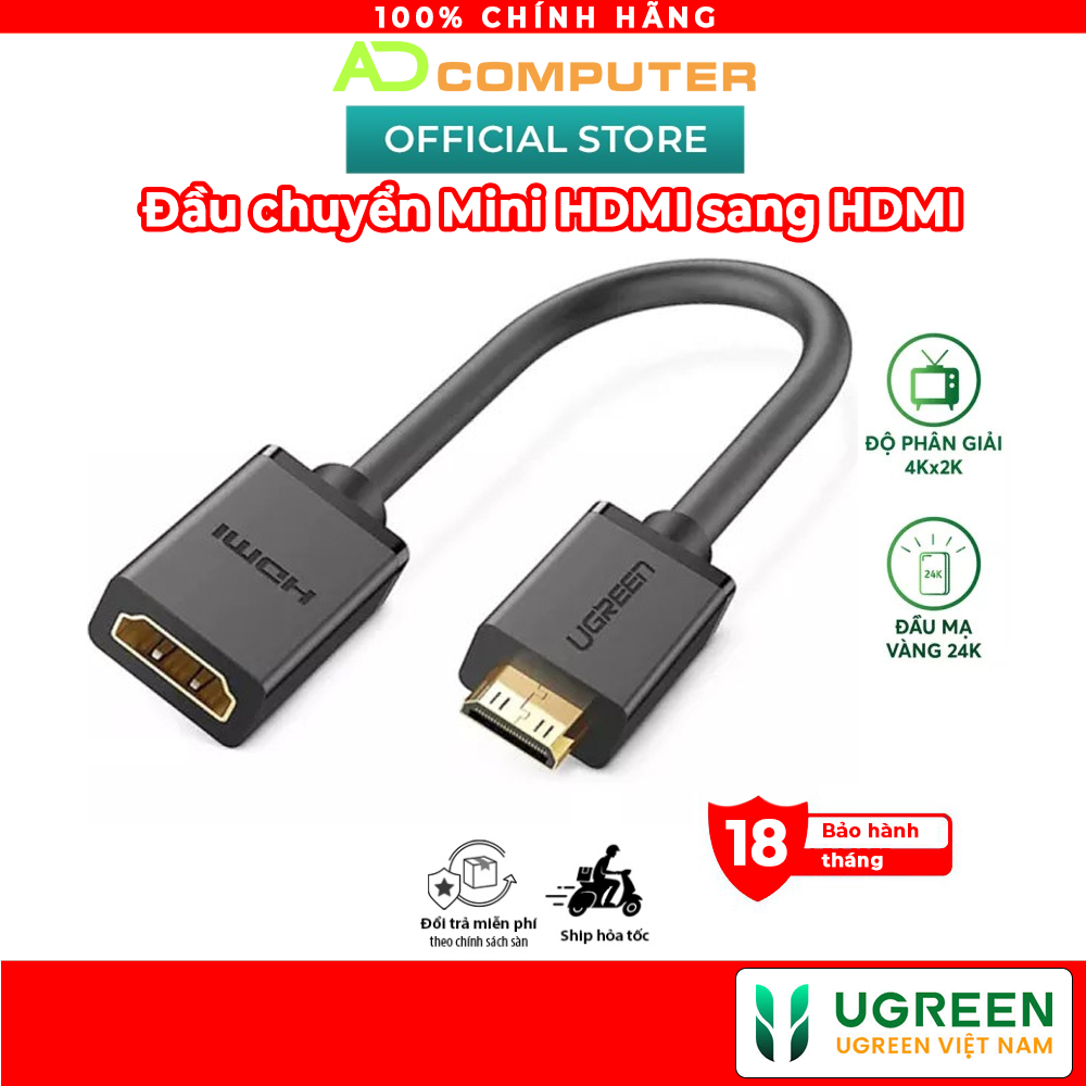 Cáp chuyển đổi mini HDMI đực sang HDMI cái dài 25CM UGREEN 20137 - Hàng phân phối chính hãng - Bảo hành 18 tháng