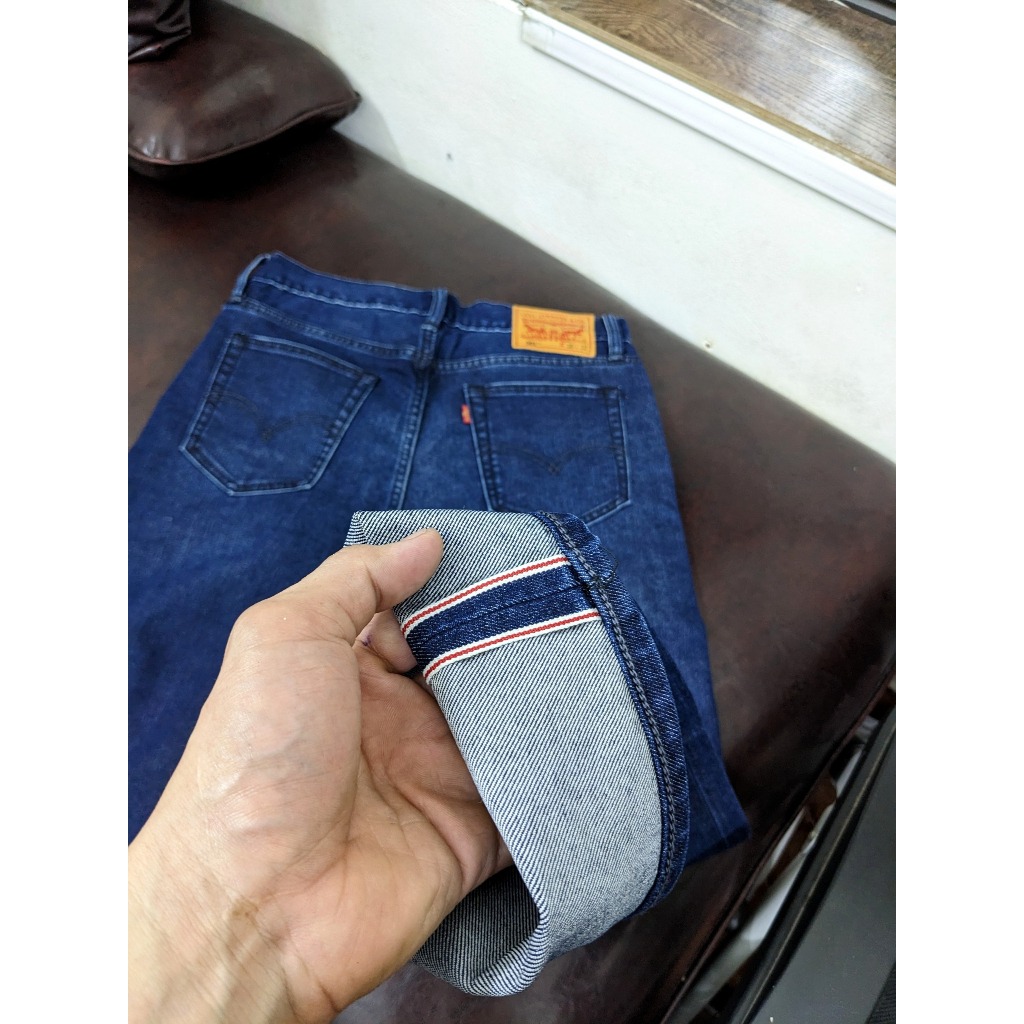 Quần jeans nam ống suông màu xanh rêu chất demin selvedge