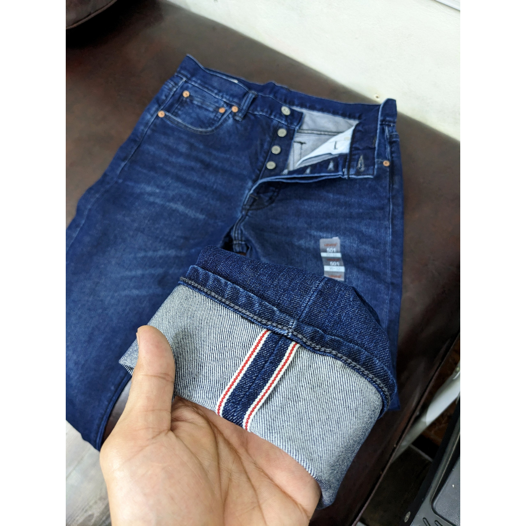 Quần jeans nam ống suông màu xanh rêu chất demin selvedge