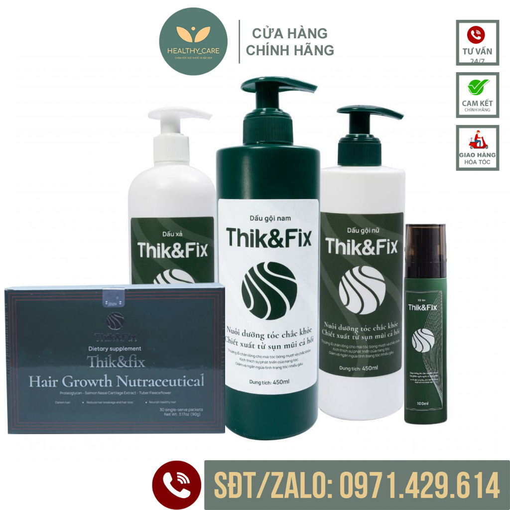 [CHÍNH HÃNG] Bộ sản phẩm Thik&Fix hỗ trợ kích thích mọc tóc, phục hồi tóc hư tổn, ngăn ngừa tóc rụng