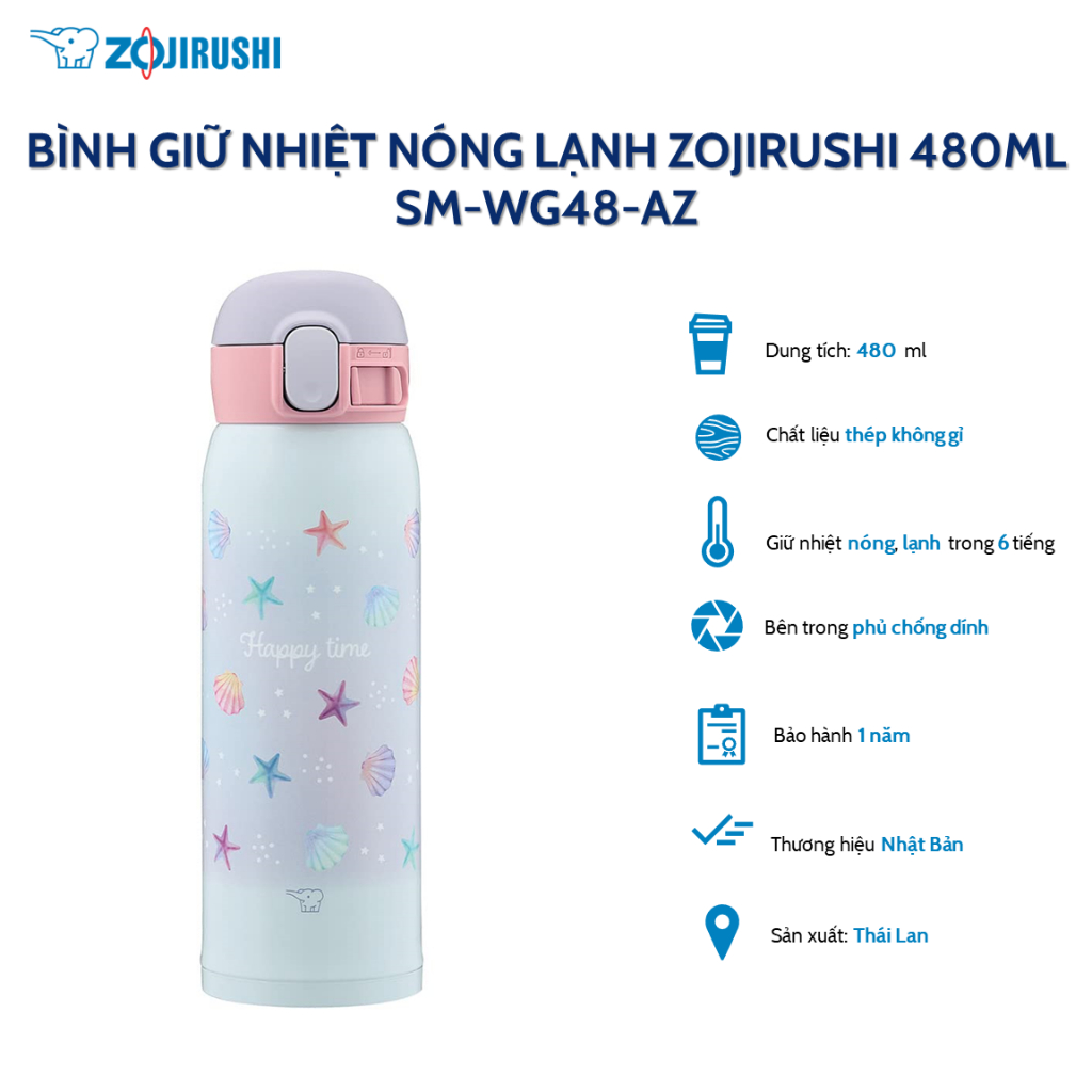 Bình giữ nhiệt Zojirushi SM-WG48-AZ, dung tích 0.48L, bảo hành 1 năm chính hãng