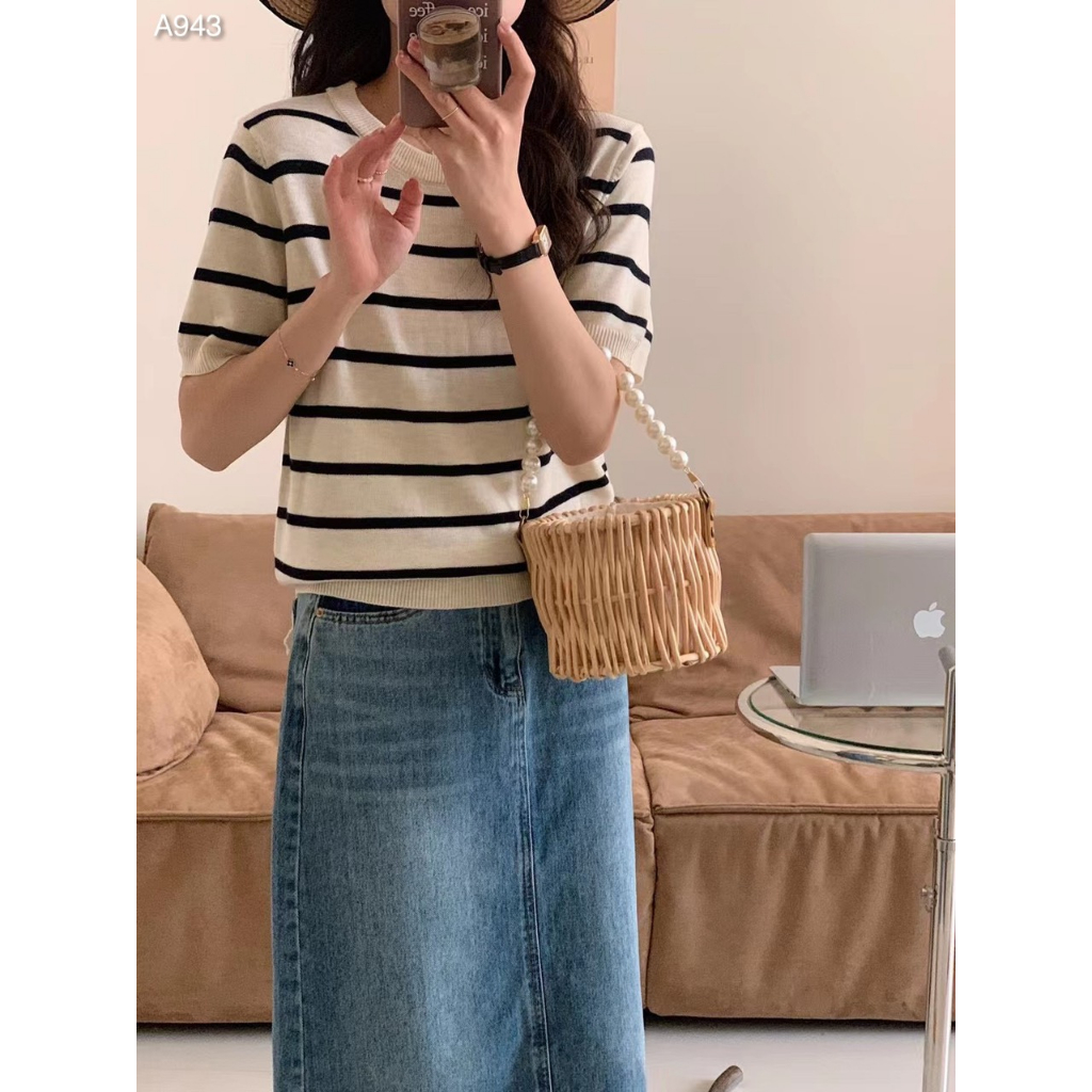 Áo len kẻ cộc tay mềm mịn siêu xinh A943
