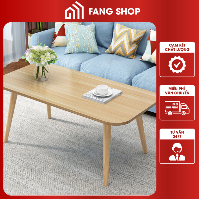 Bàn trà sofa chữ nhật chân gỗ tự nhiên chắc chắn, Bàn cafe chữ nhật mặt bàn bo góc cua mềm mại | BigBuy360 - bigbuy360.vn