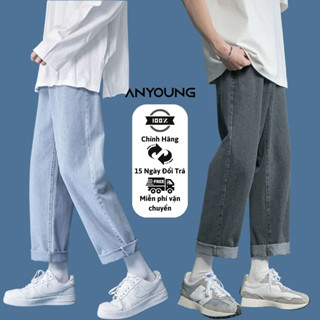 Quần jean nam cạp cao ống suông rộng ANYOUNG, quần bò baggy nam phom xuông chất jeans mềm, dày dặn xu hướng 2023 BG007