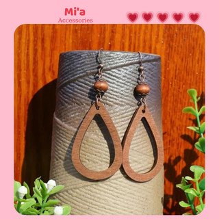Khuyên tai gỗ hình giọt nước, bông tai vintage