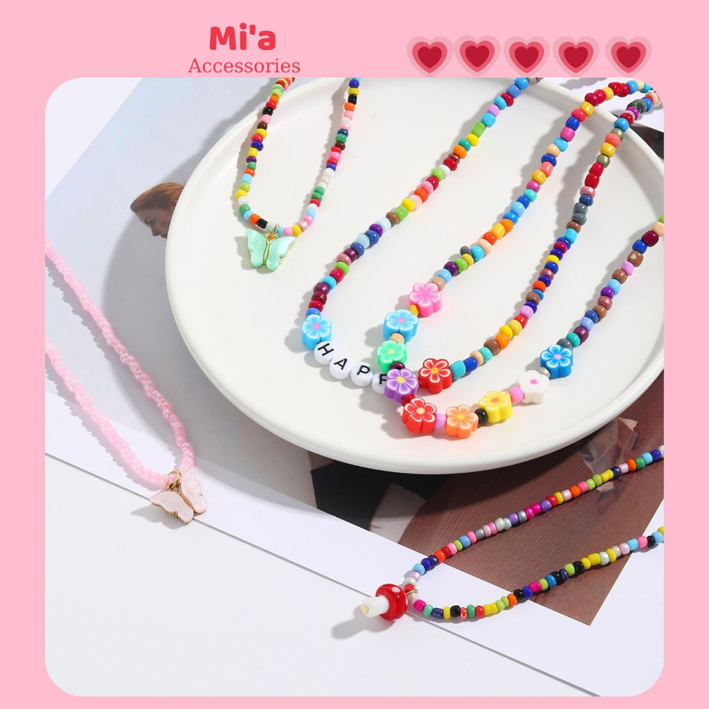 Vòng cổ hạt cườm, choker hạt nhiều màu sắc thời trang vintage siêu xinh