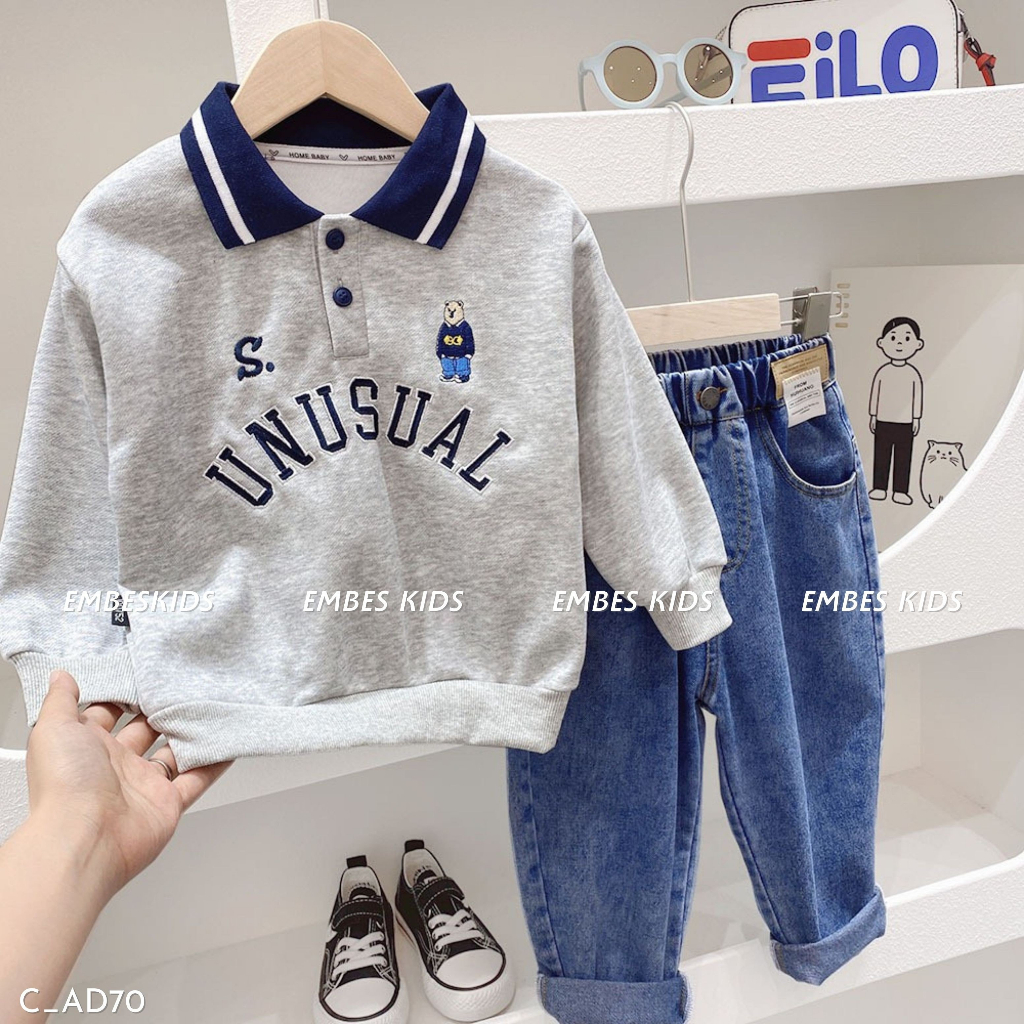 Áo polo dài tay cho bé trai , áo dài tay cho bé EMBES KIDS từ 14kg - 31kg