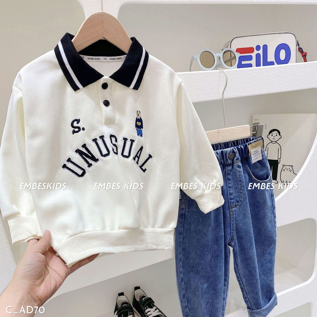 Áo polo dài tay cho bé trai , áo dài tay cho bé EMBES KIDS từ 14kg - 31kg