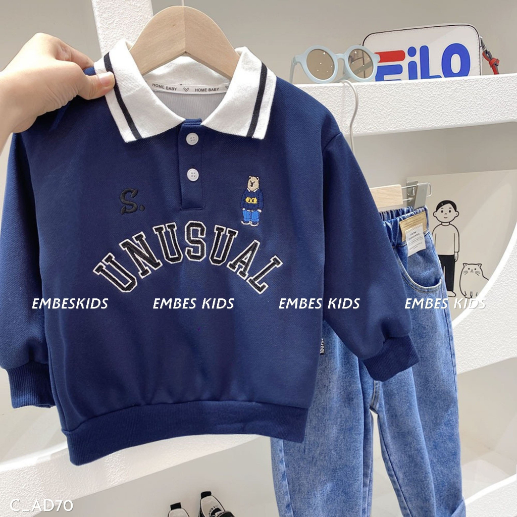 Áo polo dài tay cho bé trai , áo dài tay cho bé EMBES KIDS từ 14kg - 31kg