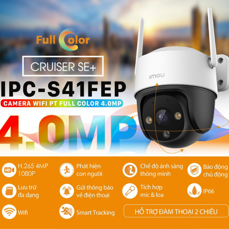 Camera Wifi ngoài trời Imou Cruiser SE+ 4MP S41FEP Đàm thoại 2 chiều, Phát hiện chuyển động - Hàng chính hãng