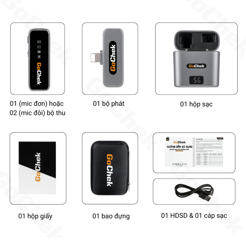 Micro thu âm Gocheck ULTRA  kèm hộp sạc - Lọc tạp âm khi Livestream/ Quay video/ Ghi âm - Bảo hành 12 tháng