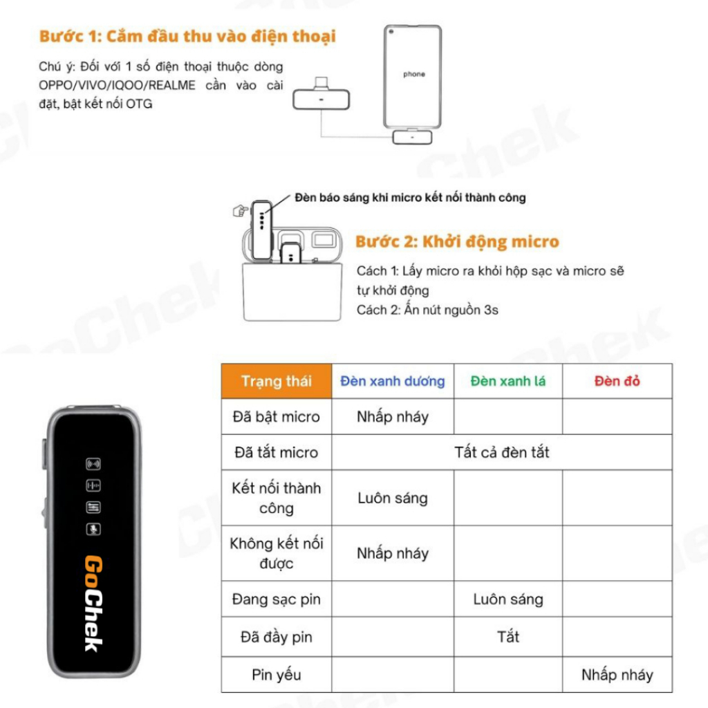 Micro thu âm Gocheck ULTRA  kèm hộp sạc - Lọc tạp âm khi Livestream/ Quay video/ Ghi âm - Bảo hành 12 tháng