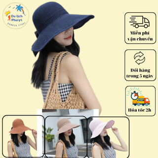 Mũ, nón cói đi du lịch đi biển rộng vành có nơ xinh có thể gấp gọn mẫu mới nhất 2021 loại 1