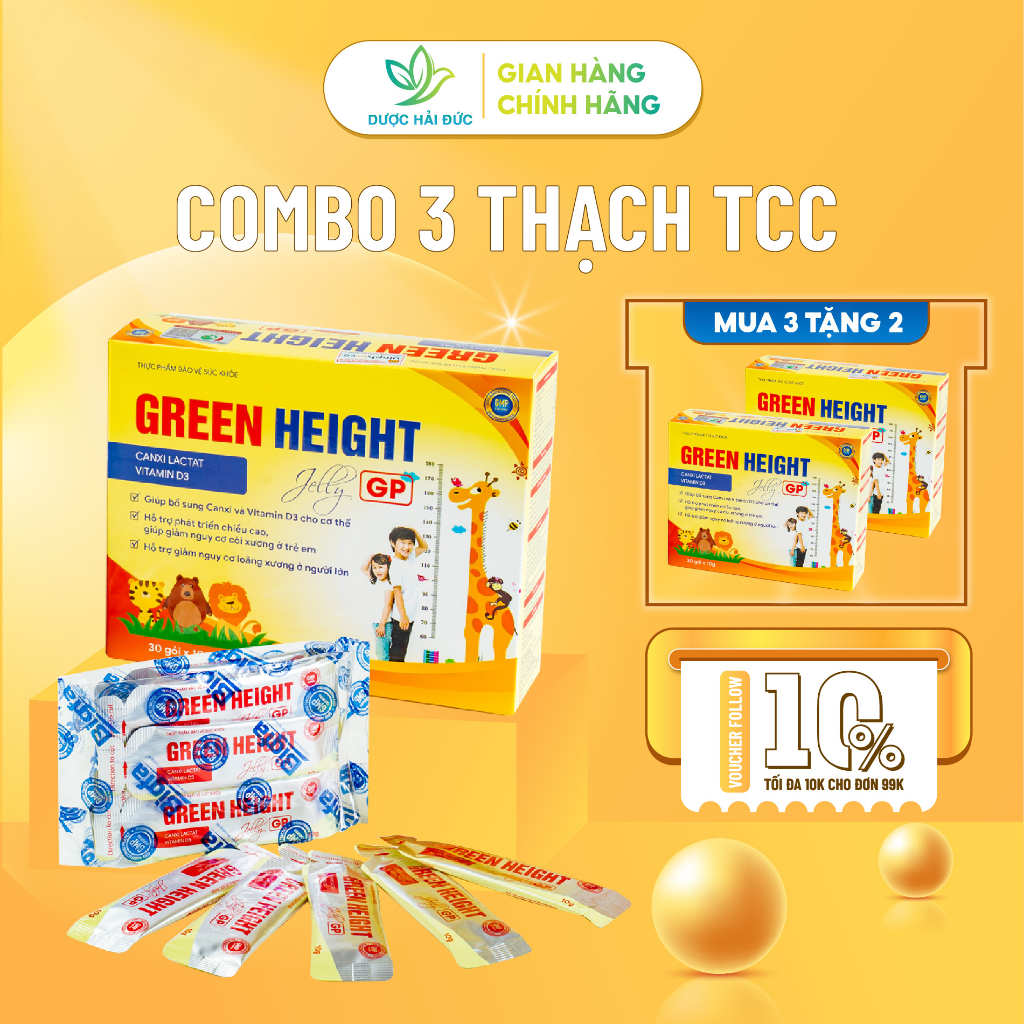 [Combo 3 tặng 2] Thạch tăng chiều cao Green Height (Hộp 30 gói x 10g)