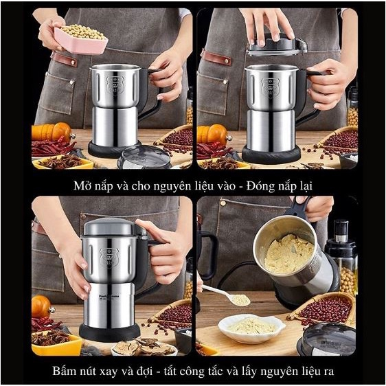 Máy xay hạt khô ngũ cốc 6 lưỡi dao thép không gỉ công suất 300W xay hạt siêu mịn