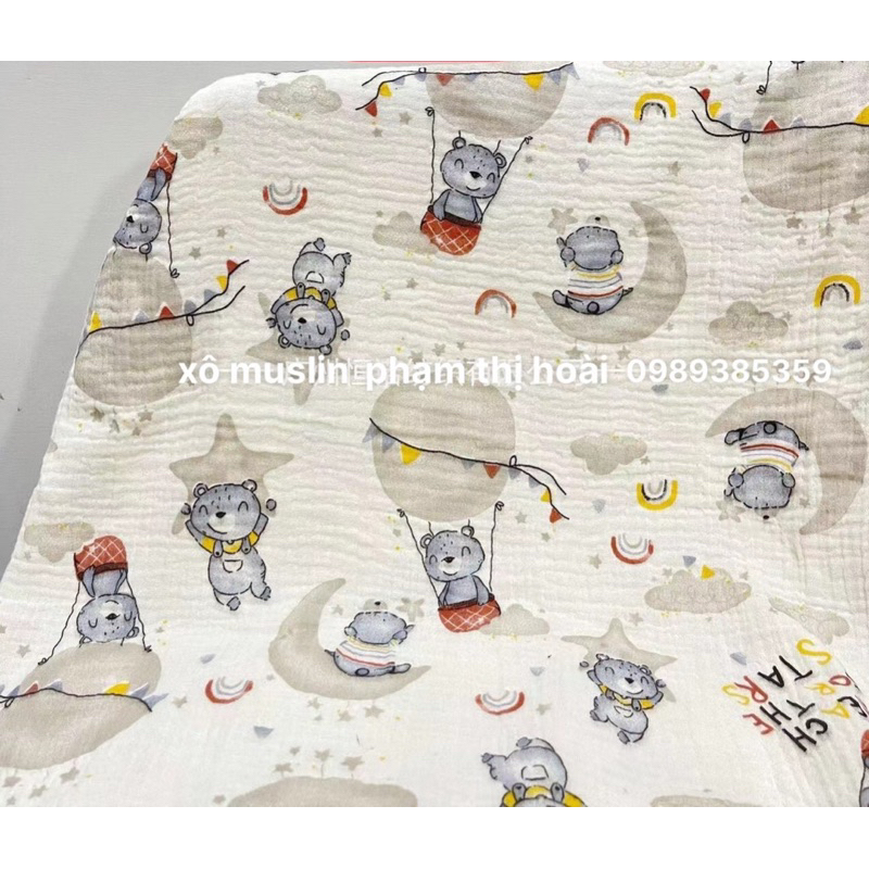 vải xô muslin 2 lớp cao cấp mềm mịn gấu xanh nhảy dù giá rẻ nhất shopee