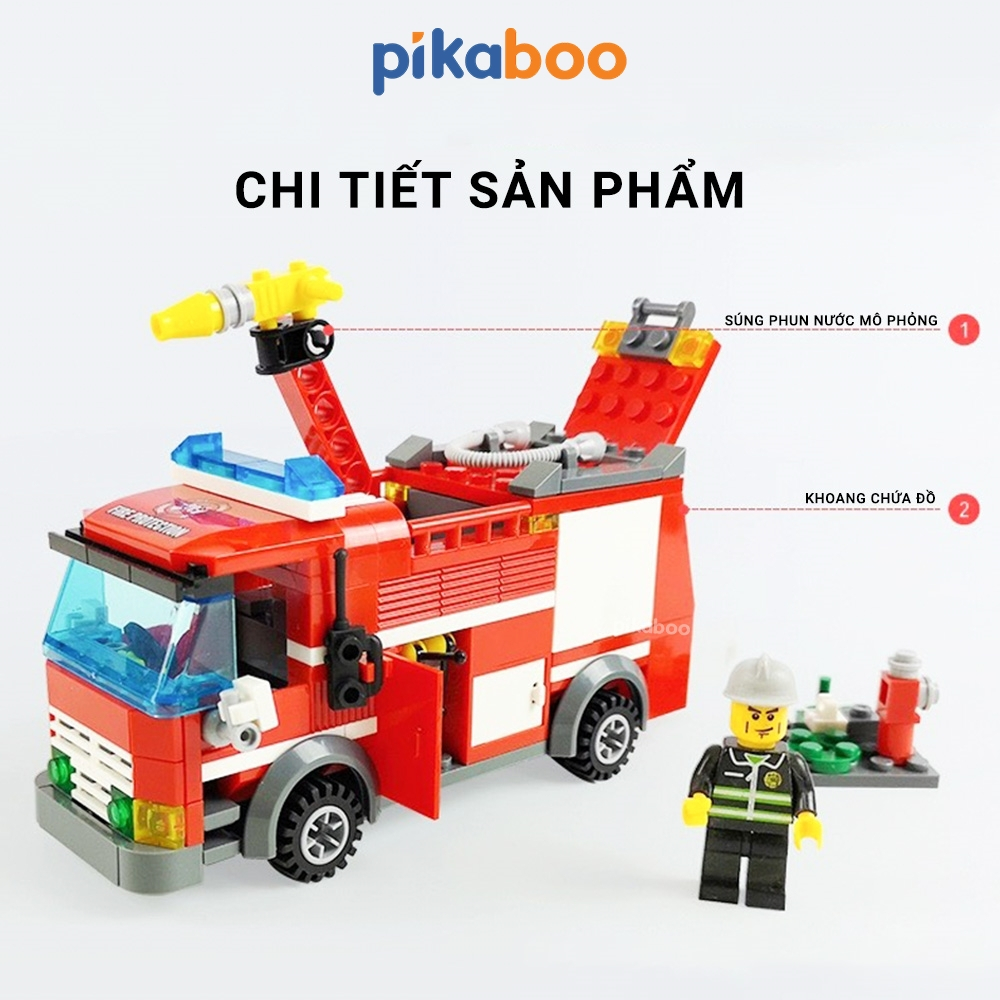 Đồ chơi lắp ráp xếp hình xe cảnh sát cứu hỏa chở hàng cao cấp Pikaboo chất liệu nhựa an toàn