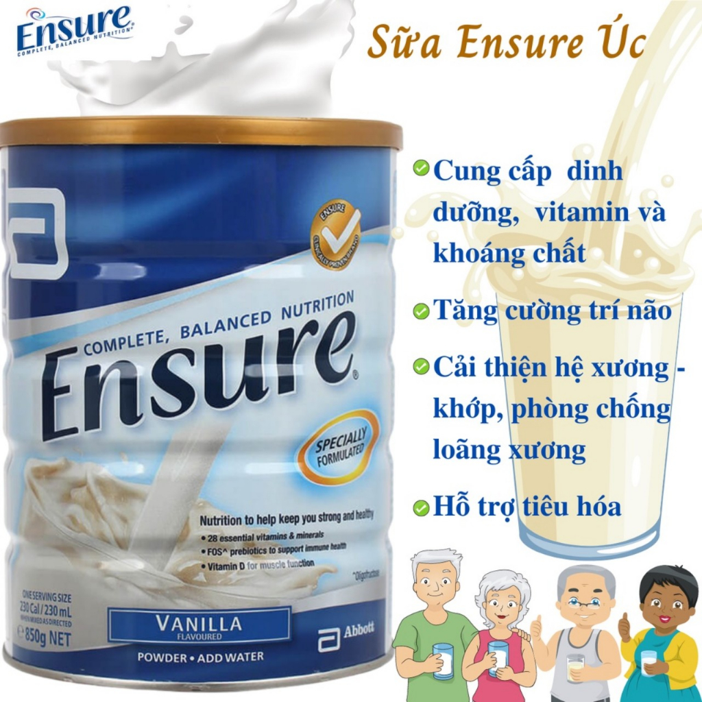 Sữa bột Ensure Abbott hương vani 850g Healthy Care Extaste