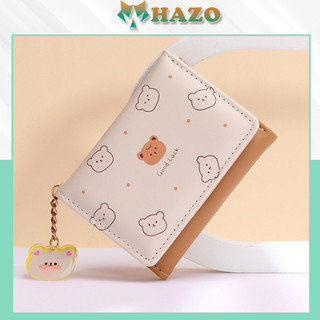 VÍ NGẮN NỮ CẦM TAY GẤP GỌN HỌA TIẾT BEAR GOOD LUCK V610 KIỂU DÁNG DỄ THƯƠNG