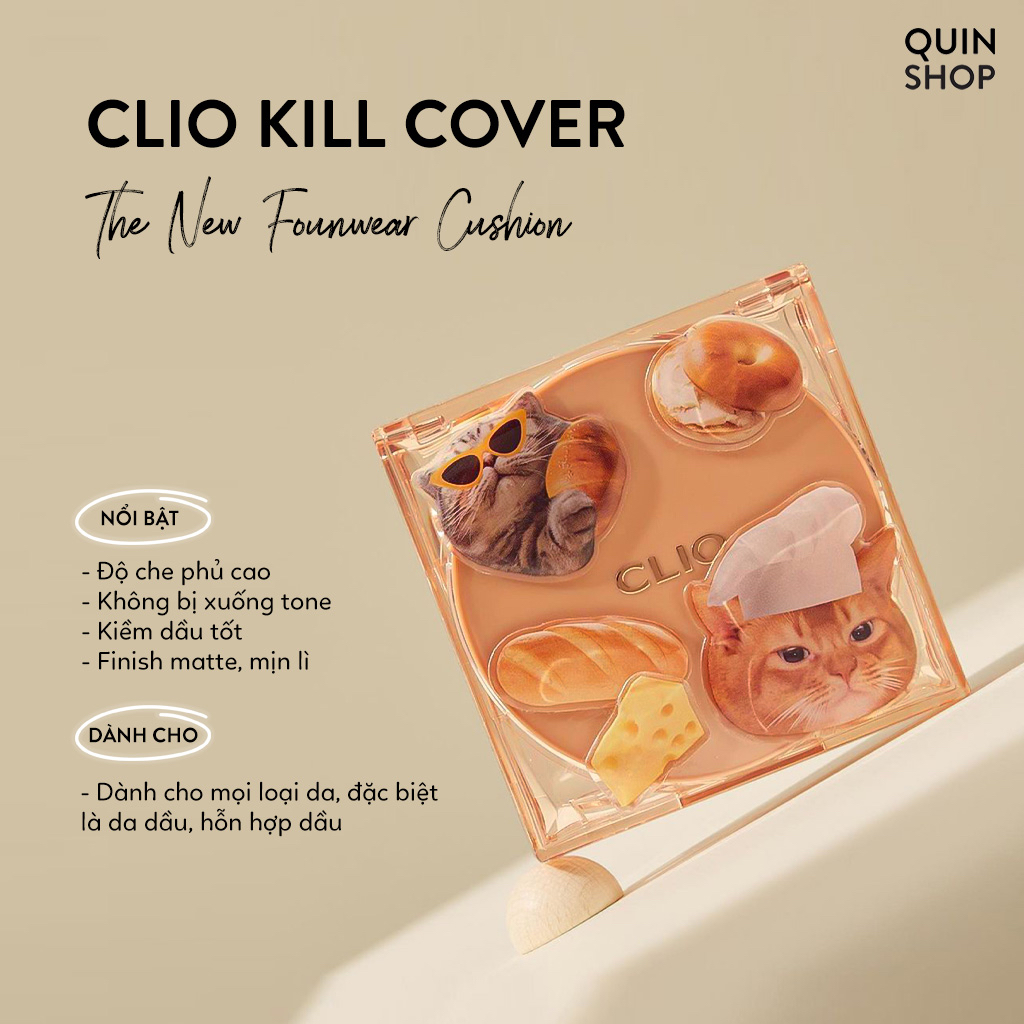 Phấn Nước Che Khuyết Điểm, Căng Bóng Clio Kill Cover The New Founwear, Mesh, High Glow Cushion SPF 50+ PA++++