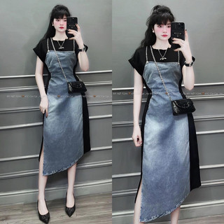 🌟 đầm phối jean xẻ đùi 60-90kg 🥰 bigsize rin heo