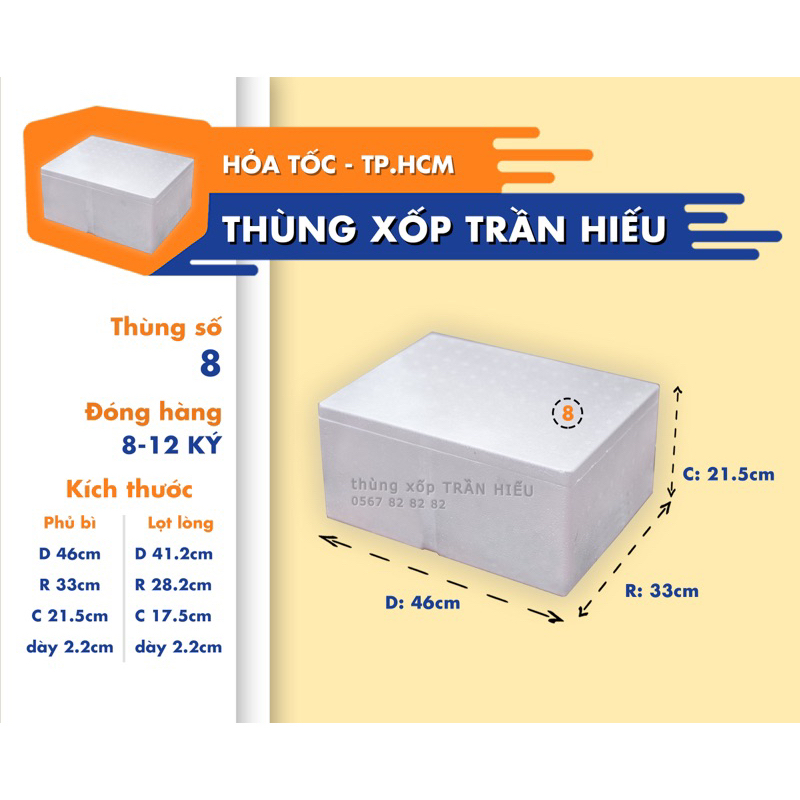 thùng xốp size số 8 (46 x 21.5 x 33cm), thùng xốp giữ nhiệt, thùng mút mới