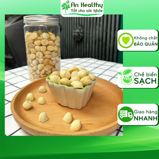 Nhân macca vỡ đôi đã tách vỏ Đak Lak dùng làm sữa hạt, ngũ cốc. Nhân sấy chín ăn vặt healthy