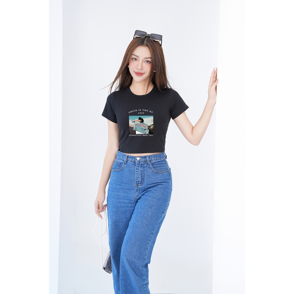 Áo croptop ôm in hình cô gái - Áo laptop nữ thời trang chất Cotton LOZA CR6377