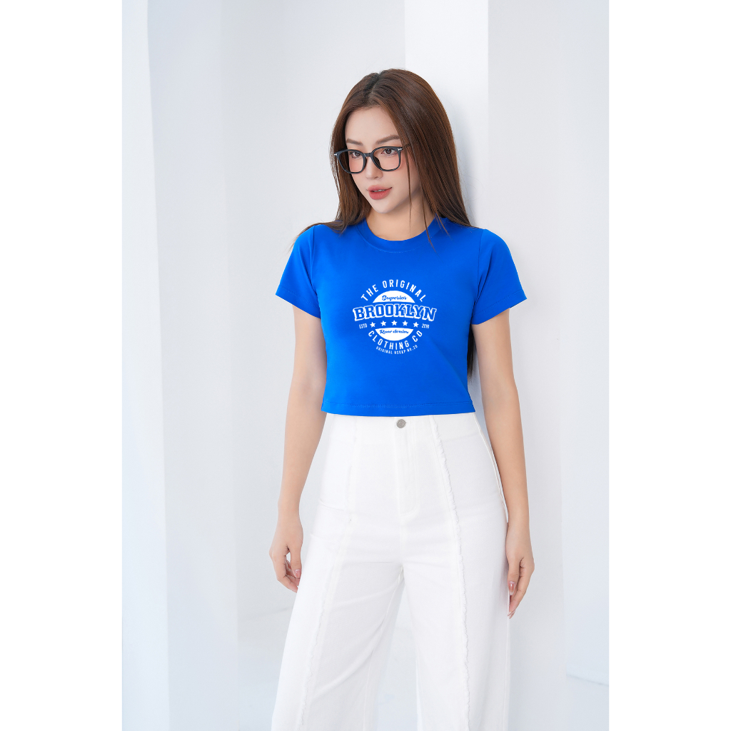 Áo croptop thời trang in chữ BROOKLYN - Áo laptop ôm chất Cotton LOZA CR6378