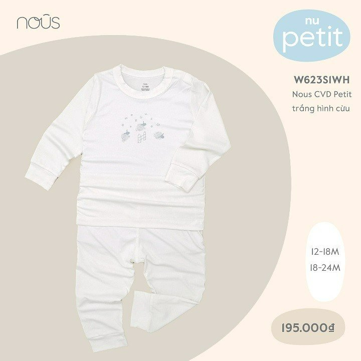 Nous Bộ dài tay cài vai nous chất liệu petit mỏng mát cho bé