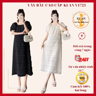Váy bầu V1723 đầm bầu cao cấp💗cam kết y hình💗đầm bầu công sở chất voan ren mát, mềm mịn💗đầm bầu free size(43~70 kg)
