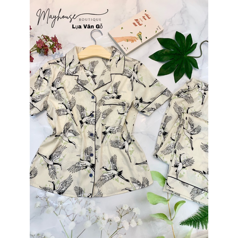 HOẢ TỐC HCM- 5 Mẫu- Bộ đồ ngủ Pijama quần dài tay ngắn hoa, Lụa Vân Gỗ cao cấp mặc nhà thanh lịch, Mayhouse thiế kế