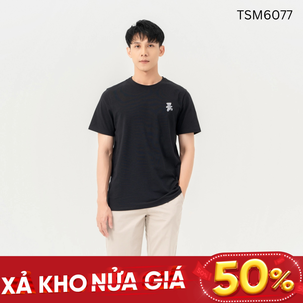 [Sale 50%] Áo thun nam thêu happy bear YODY chất bột ngô mặt vải mềm mại chuẩn phom TSM6077