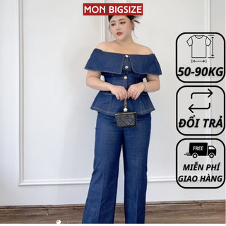 Set đồ bộ bigsize nữ dự tiệc đi chơi kiểu bẹt vai chất jean MON big size 50 - 90kg