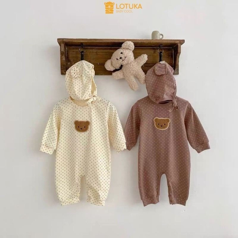 Bodysuit Dài Tay LOTUKA Cho Bé Trai Bé Gái, Body Thu Đông Đính Gấu Chất Liệu Mềm Mịn Cho Bé, Quần Áo Trẻ Em Size 3-12kg