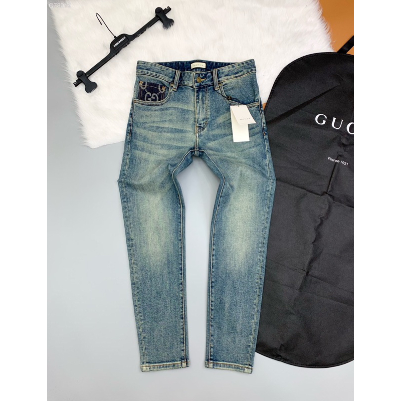 Jeans Củ Chi Vân Mono Túi Sau Gam Màu Xanh Đơn Giản Không Chắp Vá Hàng Cao Cấp