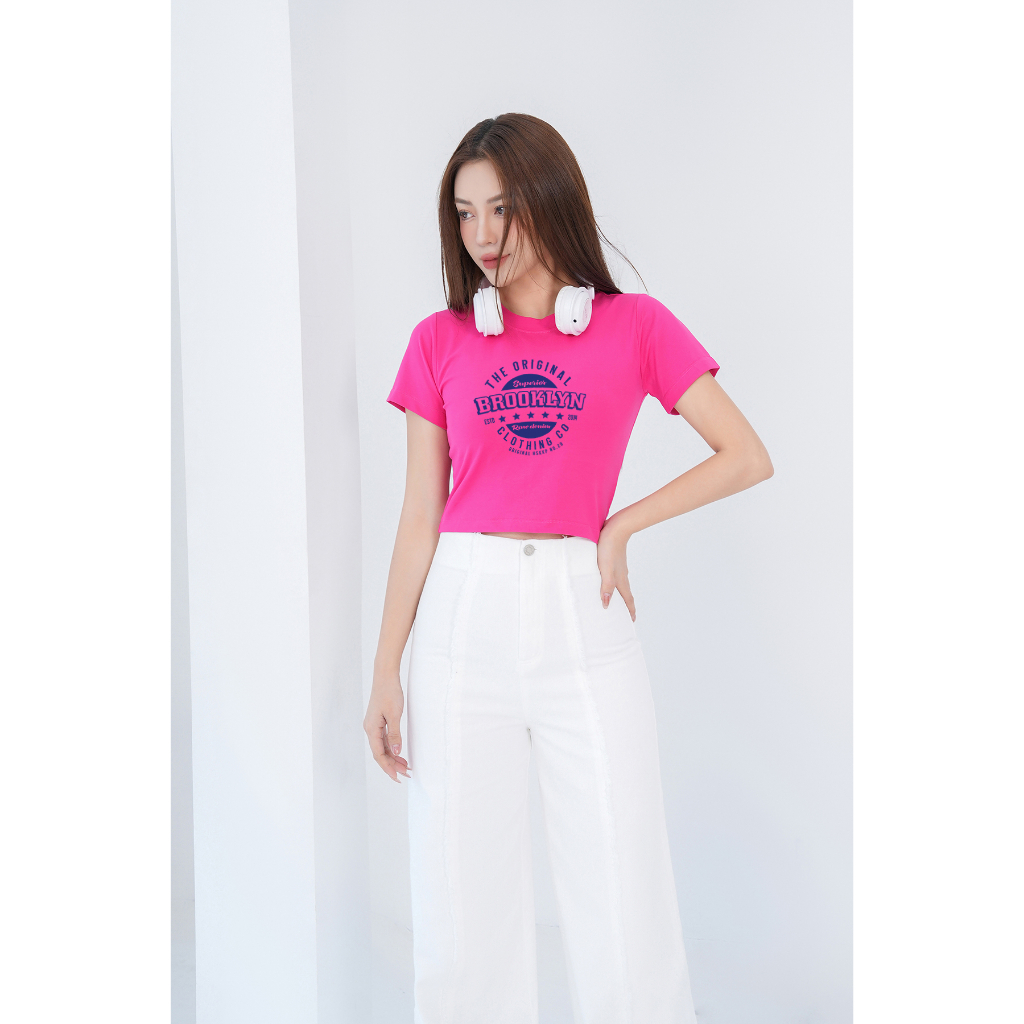 Áo croptop thời trang in chữ BROOKLYN - Áo laptop ôm chất Cotton LOZA CR6378