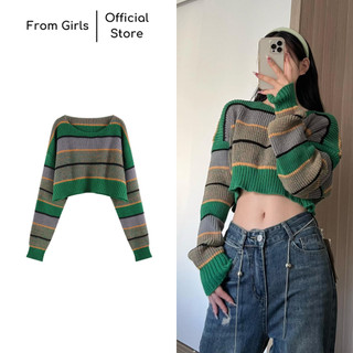 Áo croptop len dài tay, áo len croptop kẻ ngang xanh lá ulzzang Hàn Quốc - AL29