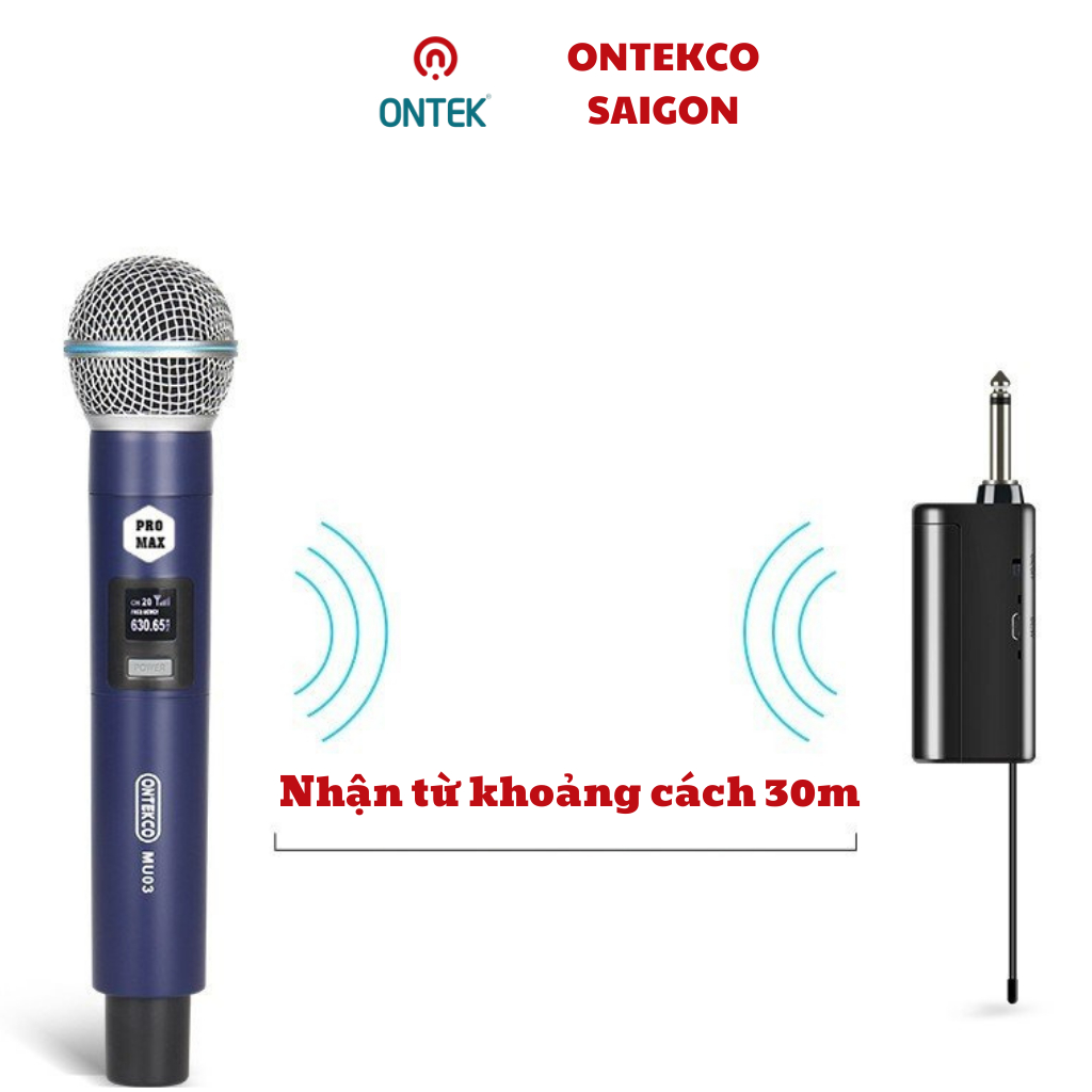 Bộ Micro Karaoke Không Dây Ontekco MU03 Promax Chính Hãng Dùng Cho Loa Kéo, Âm Ly