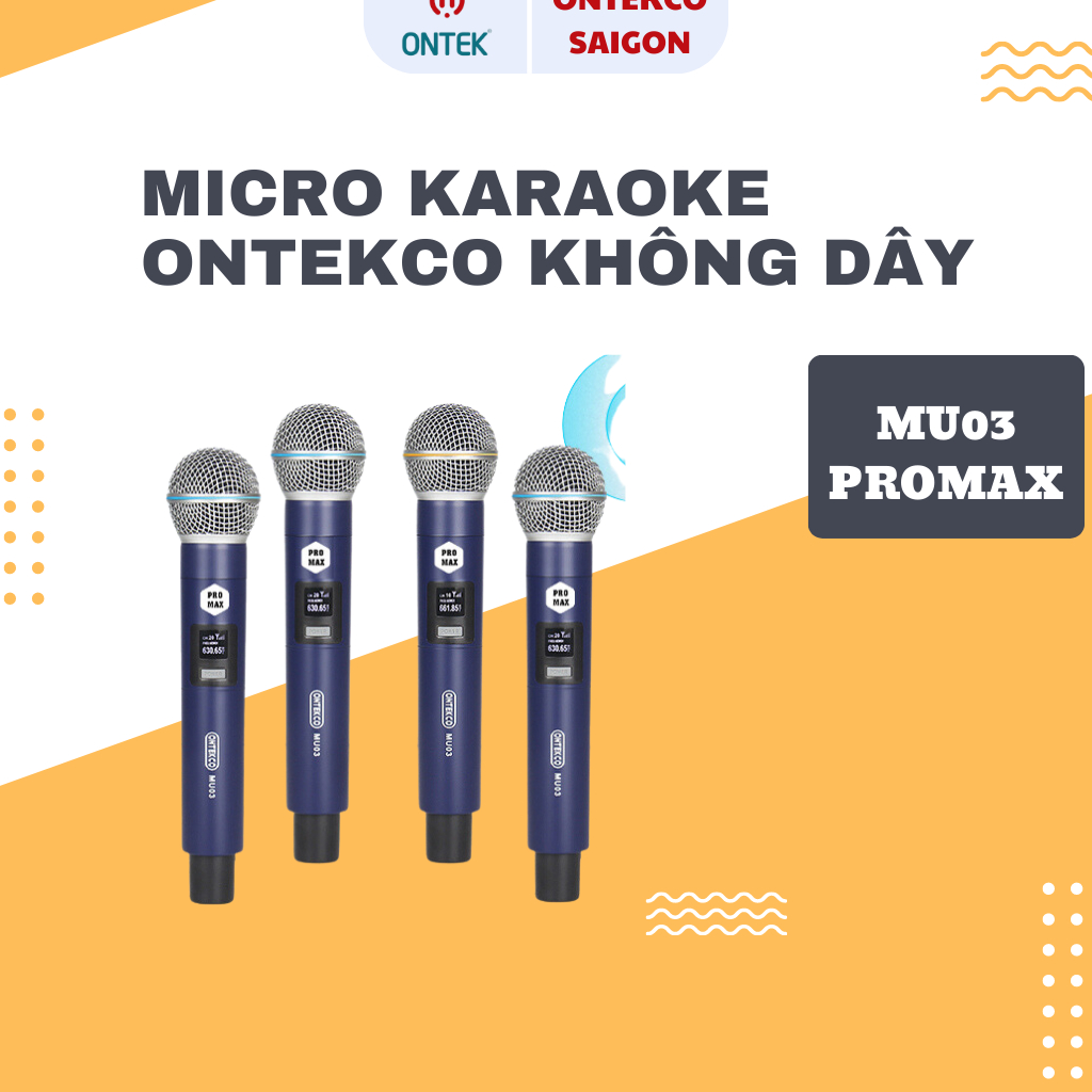 Bộ Micro Karaoke Không Dây Ontekco MU03 Promax Chính Hãng Dùng Cho Loa Kéo, Âm Ly