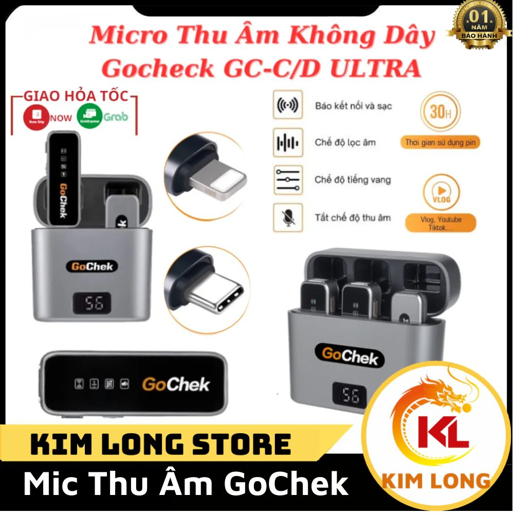Micro thu âm không dây GoChek kèm Dock sạc lọc tạp âm khi live/quay video/ ghi âm cho điện thoại/máy tính GC-C/D BH 1N