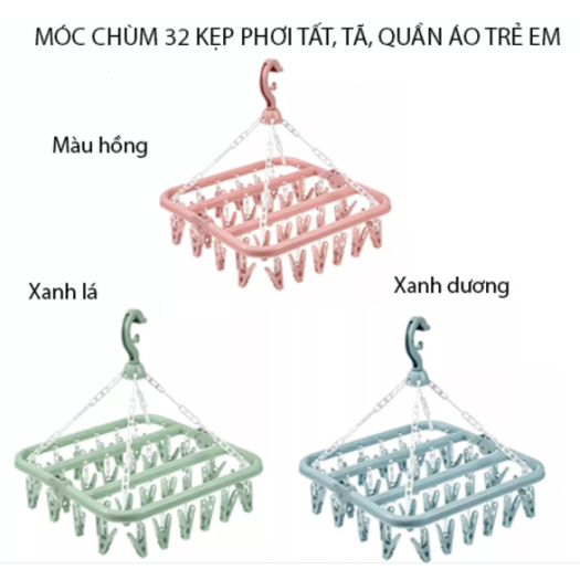 Móc chùm treo quần áo trẻ em 32 kẹp cao cấp