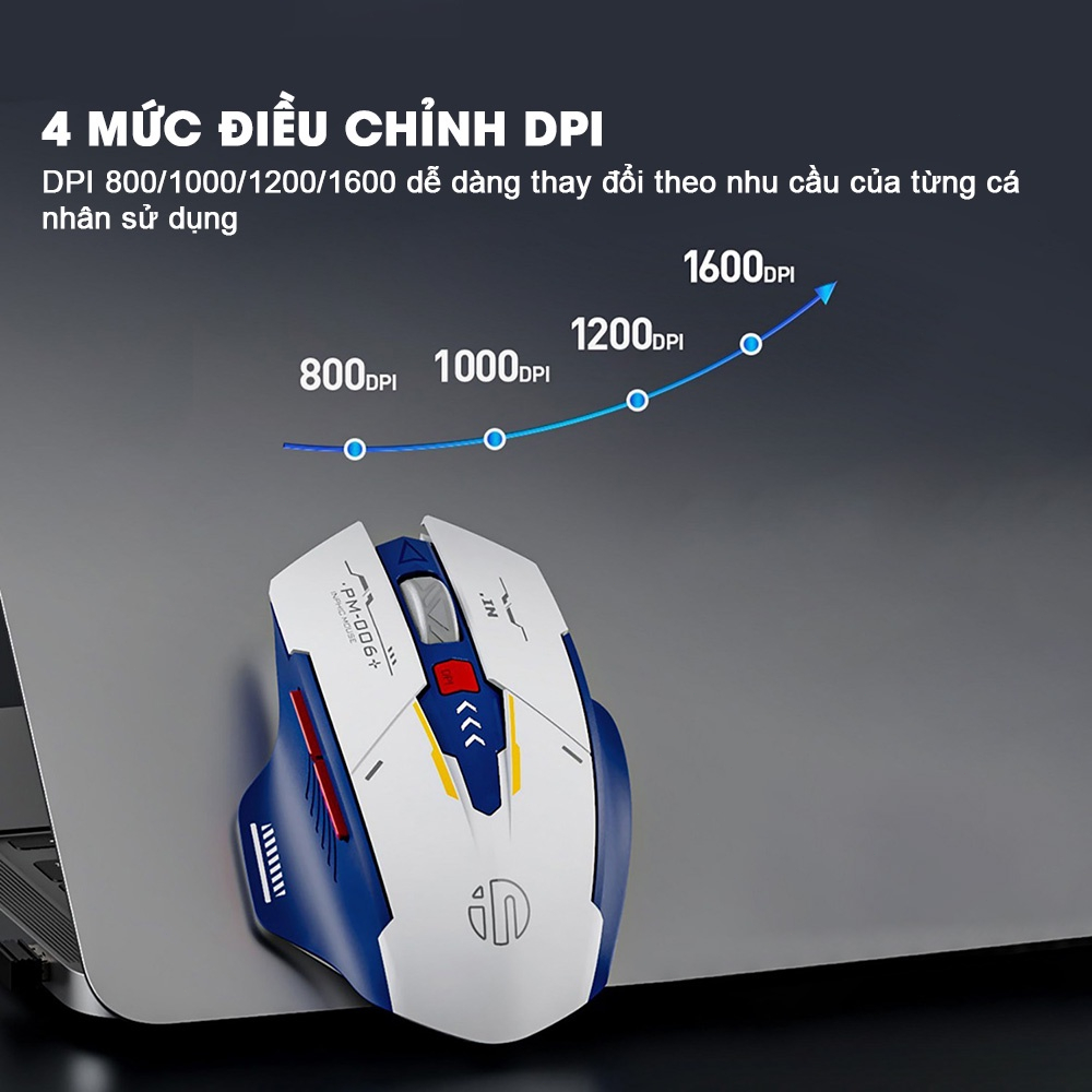 Chuột Inphic không dây Gundam M6P siêu đẹp, sạc tích điện, click không tiếng động