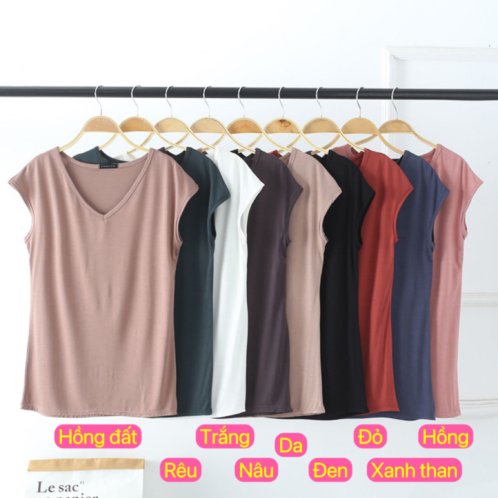 Áo phông nữ cổ tim, áo cộc tay nữ chất liệu cotton mỏng mát co giãn đa chiều, nhiều màu sắc hợp thời trang